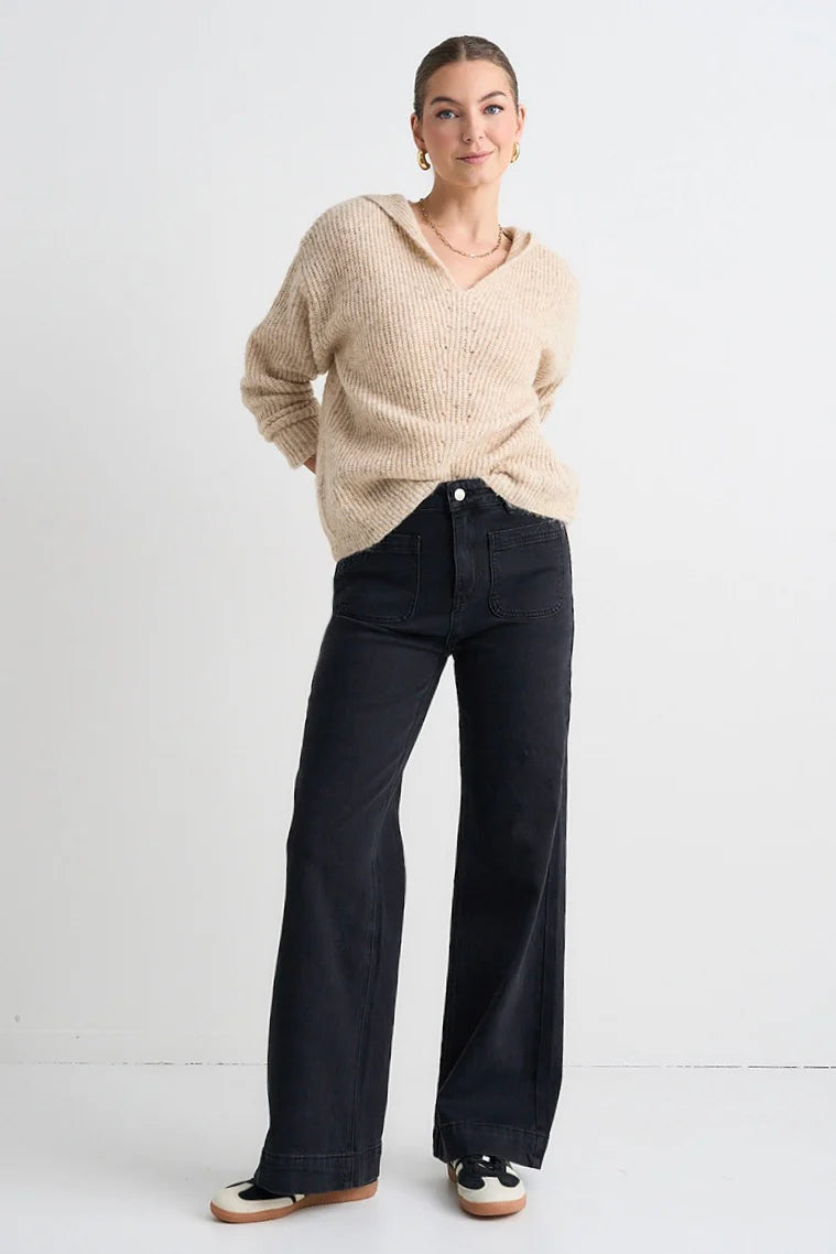 AMONG THE BRAVE // Zoey High Rise Wide Leg Pocket Jean BLACK