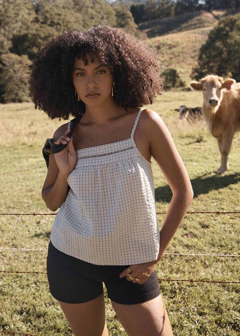 Candice Seersucker Cami REVERB MOONBEAM CHECK