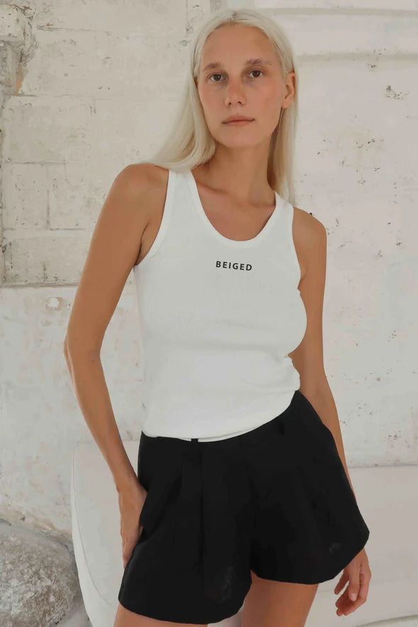 BEIGED // Embroidery Tank WHITE