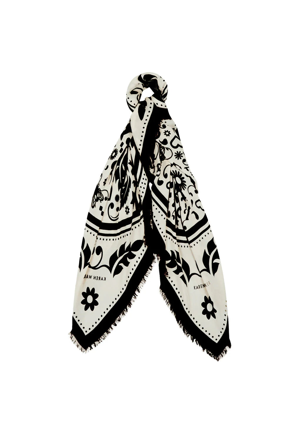 KAREN WALKER // Filigree Modal Twill Scarf CREAM/BLACK