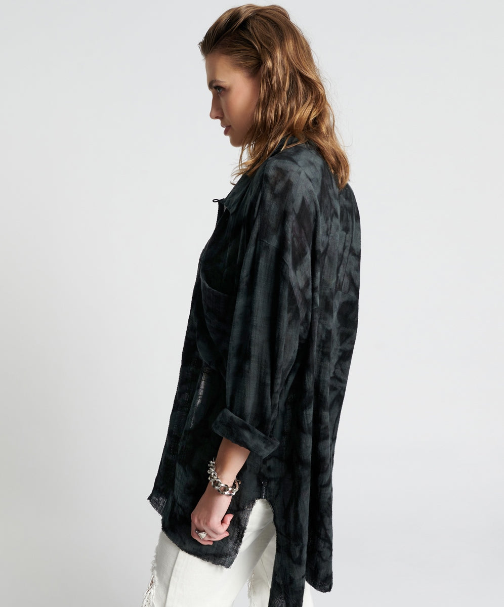 ONE TEASPOON // Resonance Muslin Longline Shirt BLACK INK