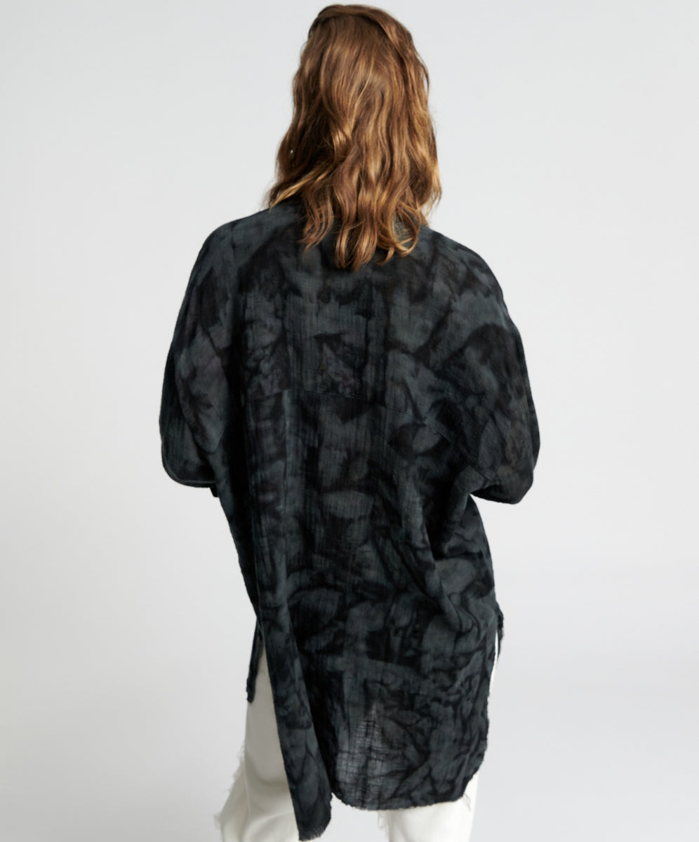 ONE TEASPOON // Resonance Muslin Longline Shirt BLACK INK