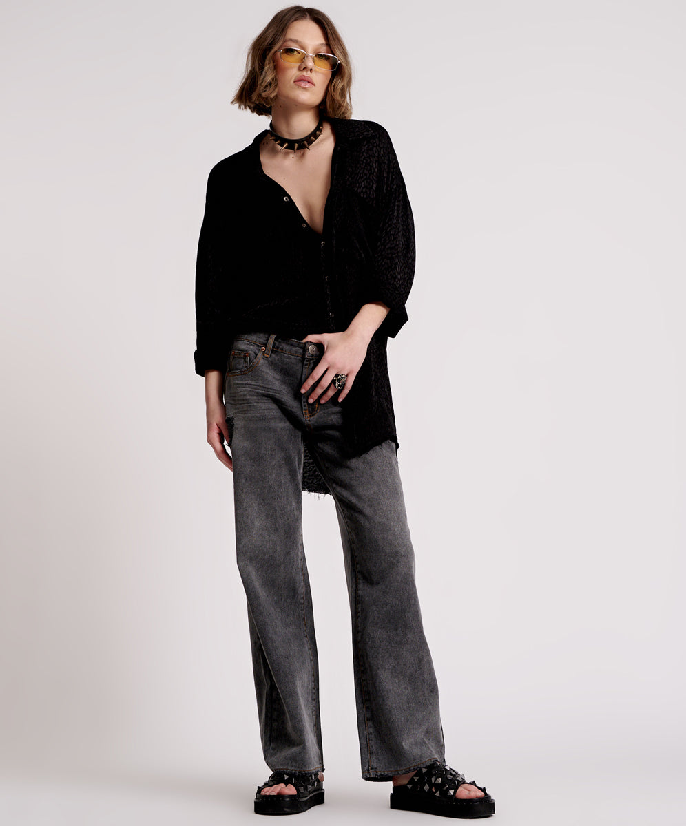 ONE TEASPOON // Dirty Angel Longline Shirt BLACK