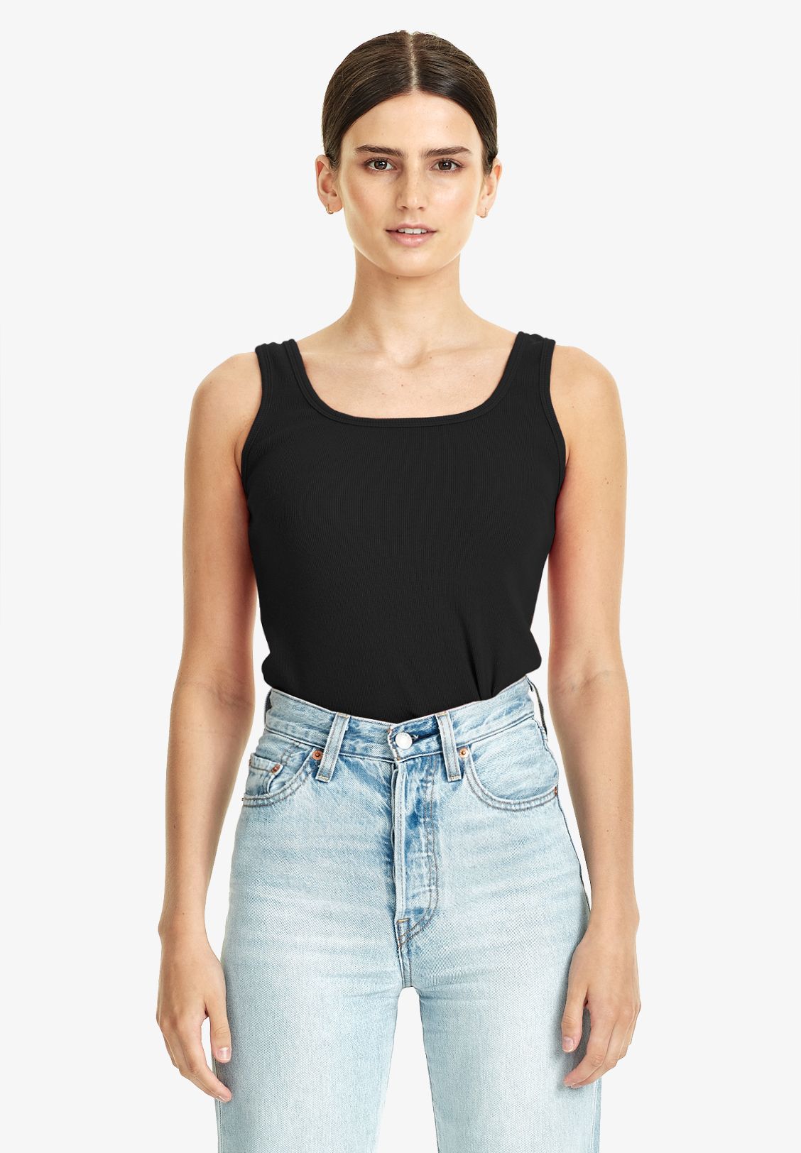 COMMONERS // Square Neck Rib Tank BLACK