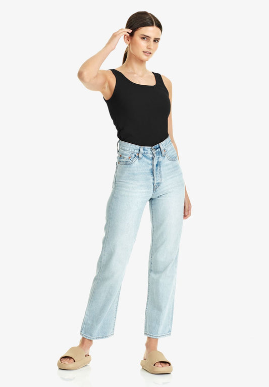 COMMONERS // Square Neck Rib Tank BLACK