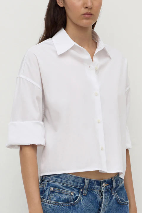 ASSEMBLY LABEL // Aurora Cropped Poplin Shirt WHITE