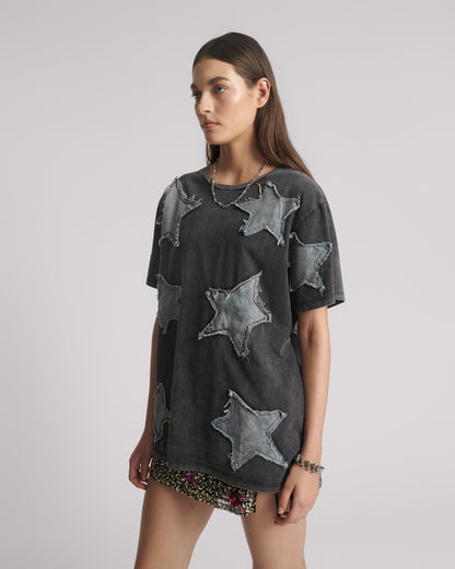 ONE TEASPOON // Denim Star Embellished Boyfriend Tee CHARCOAL