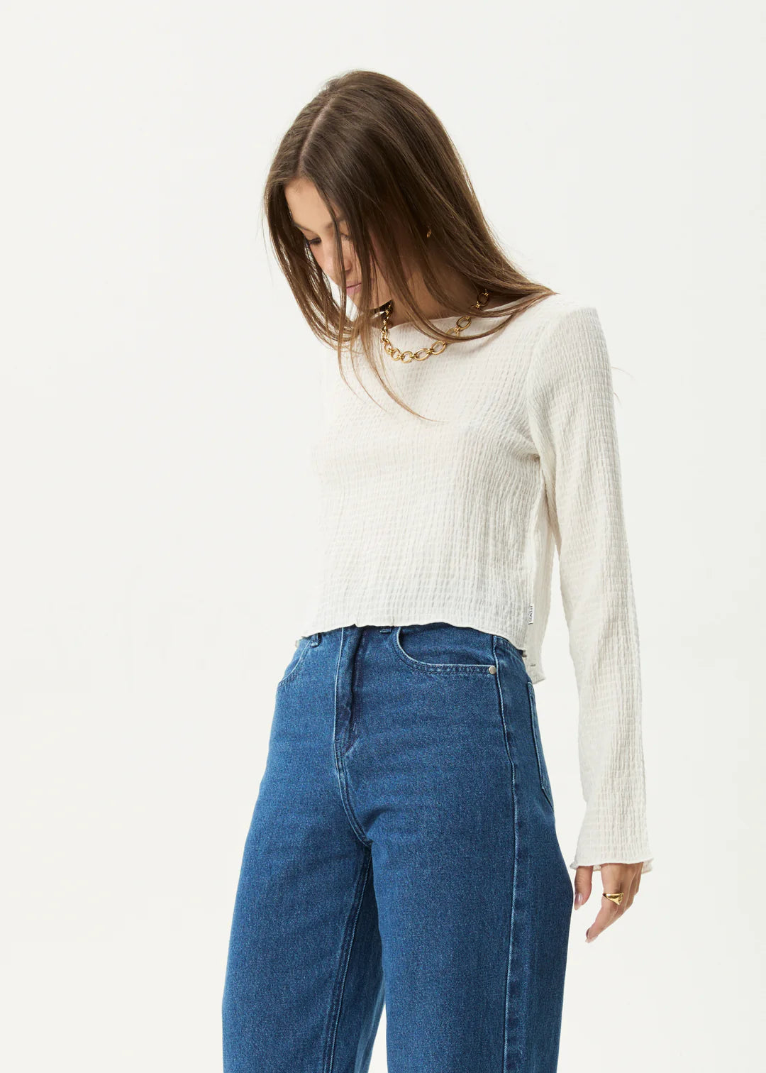 AFENDS // Focus Seersucker LS Top OFF WHITE