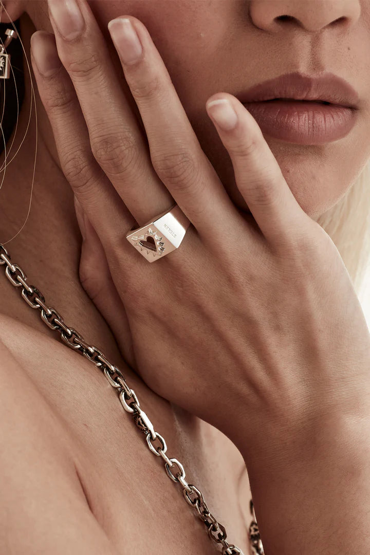 SGC // Raised Spiked Heart Signet SILVER