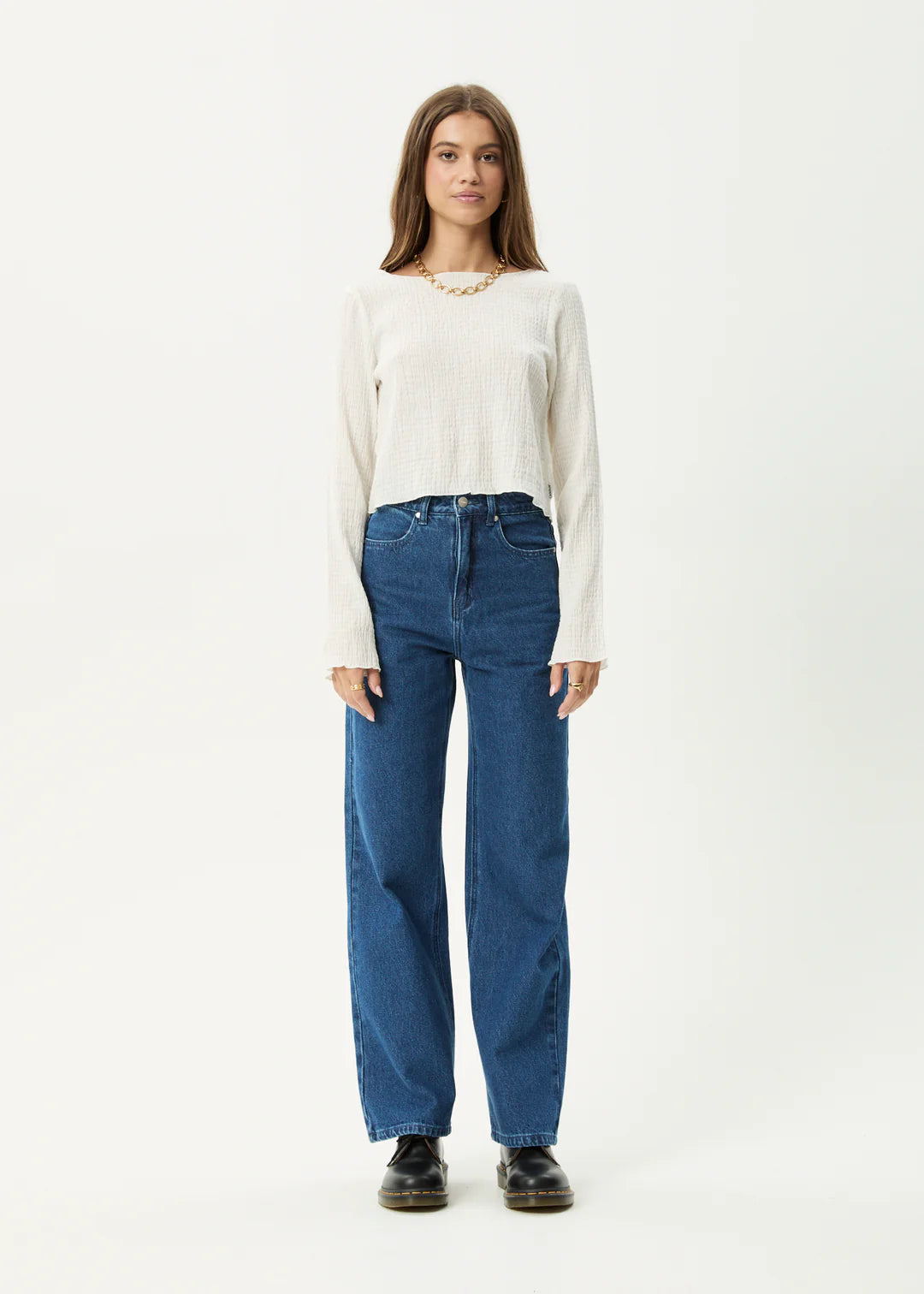 AFENDS // Focus Seersucker LS Top OFF WHITE