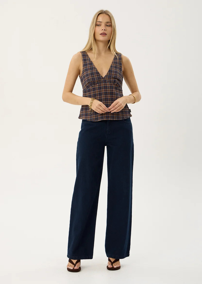 Giselle Seersucker Top SHEV INDIGO CHECK
