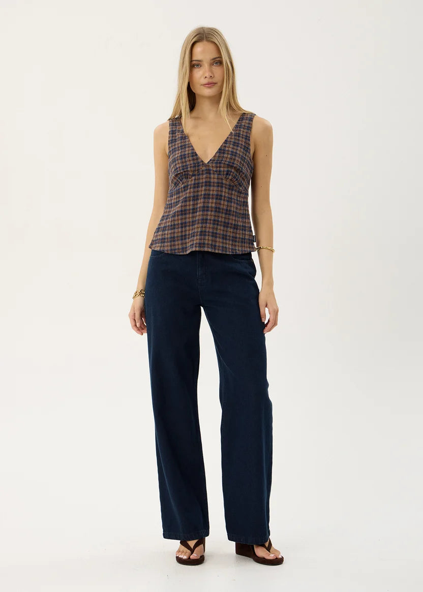 Giselle Seersucker Top SHEV INDIGO CHECK