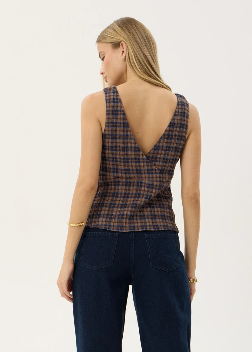 Giselle Seersucker Top SHEV INDIGO CHECK