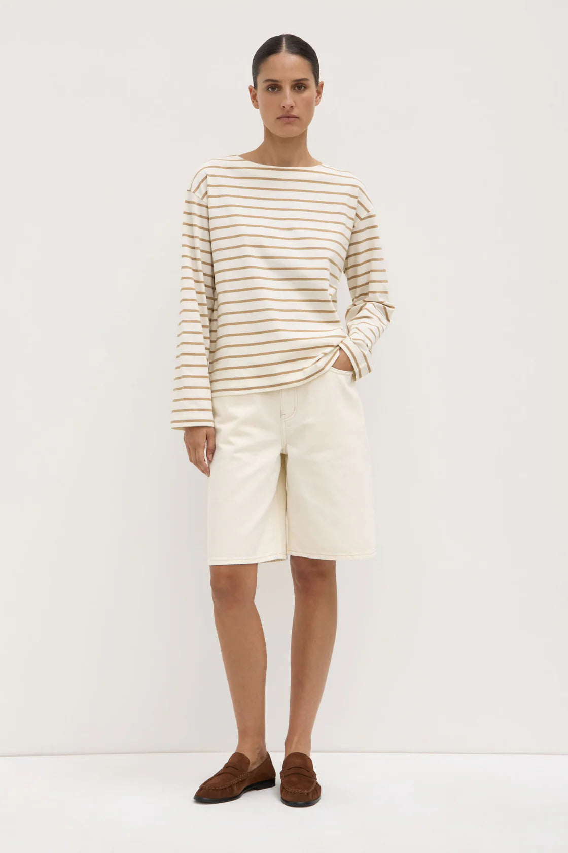 ASSEMBLY LABEL // Bonne Long Sleeve Tee WHITE/TAN