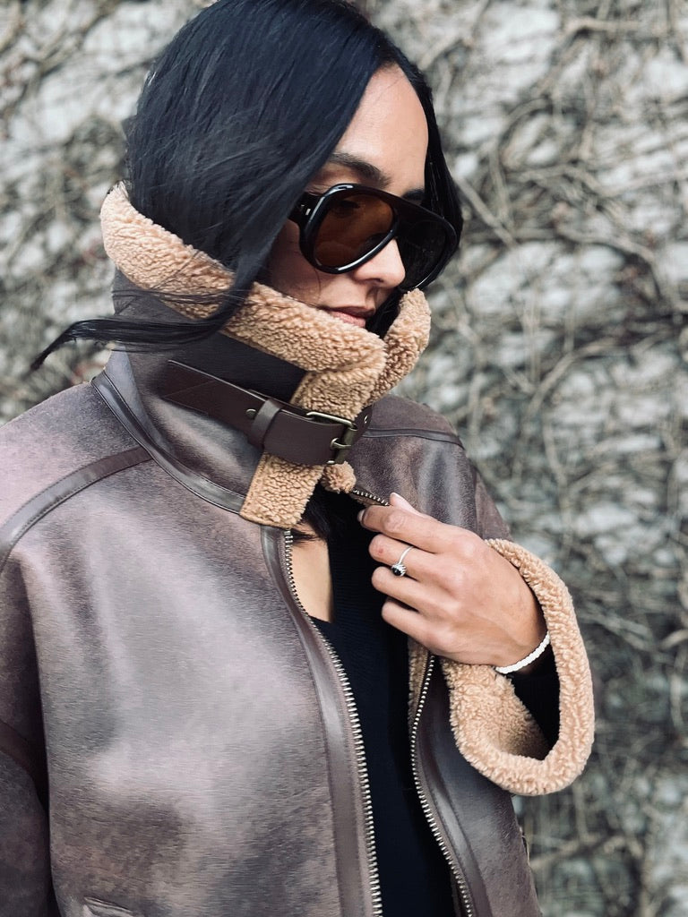 Cropped Aviator Jacket BROWN/CHESTNUT