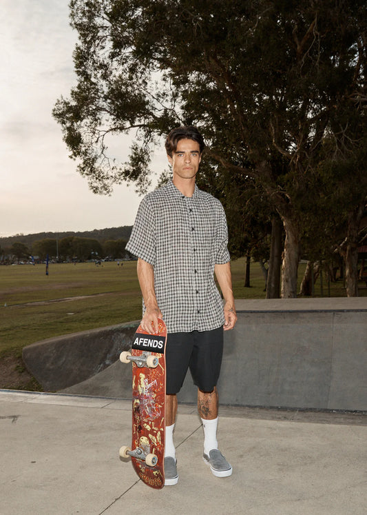 AFENDS // Asta Seersucker Check Shirt STEEL CHECK