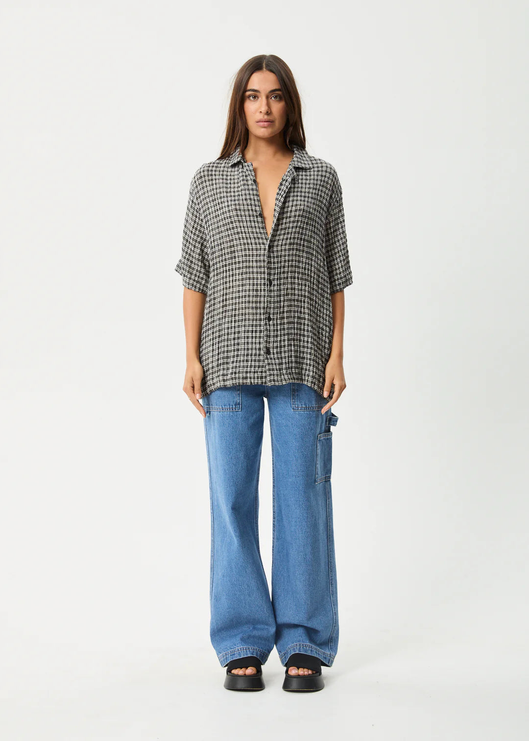 AFENDS // Asta Seersucker Check Shirt STEEL CHECK