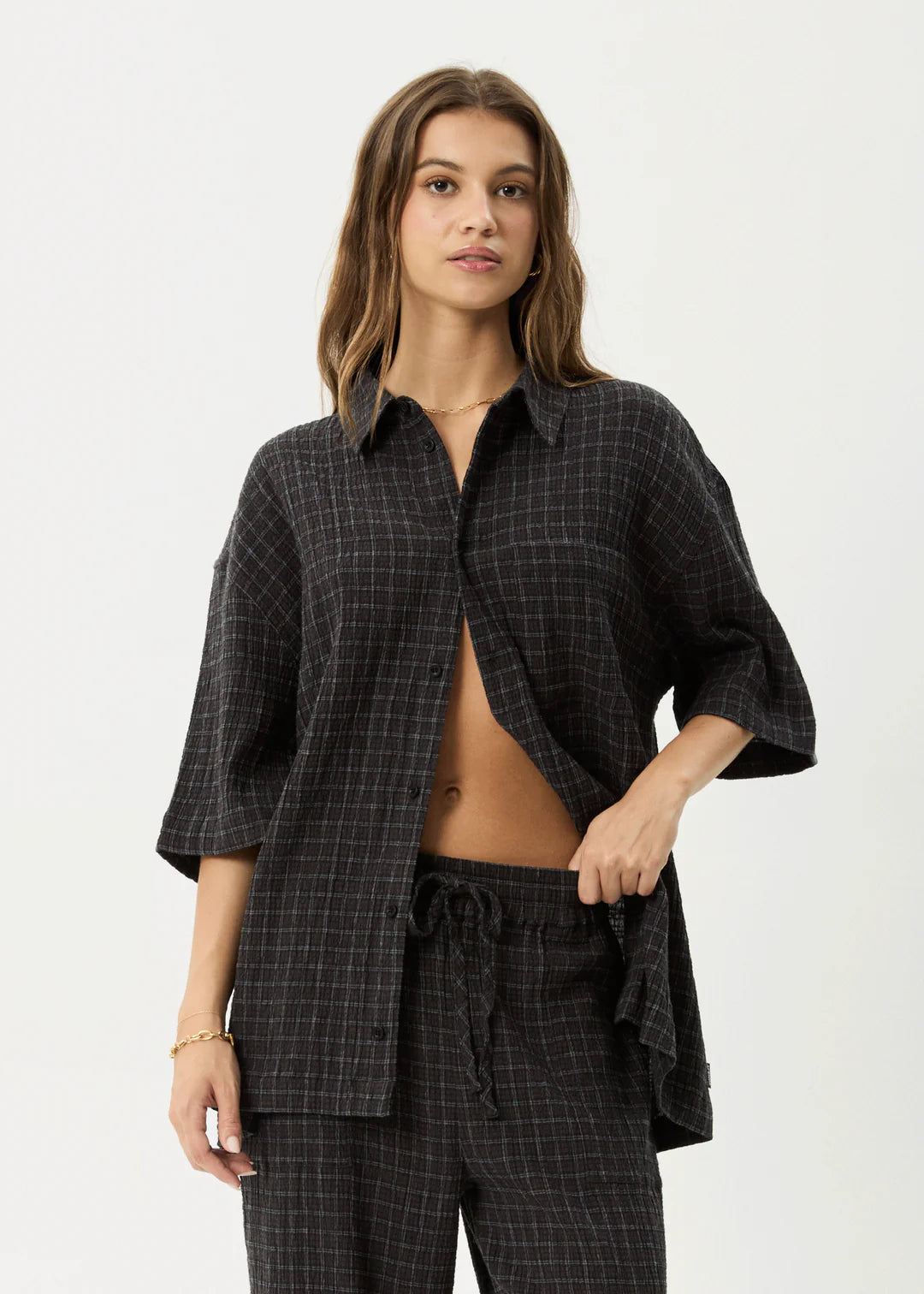 AFENDS // Dusk Seersucker Check Shirt BLACK CHECK