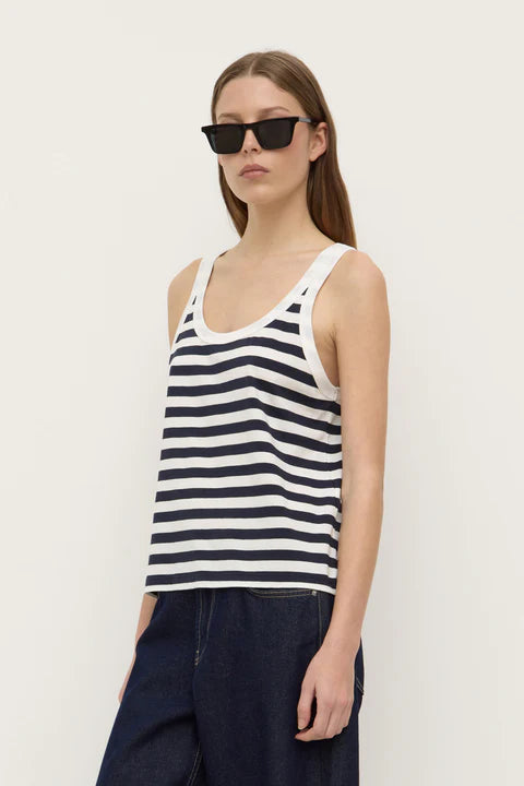 ASSEMBLY LABEL // Adria Jersey Tank WHITE NAVY STRIPE