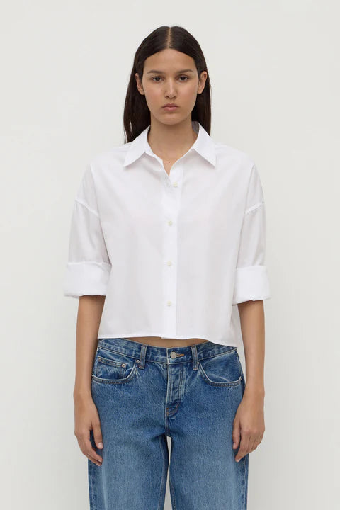 Aurora Cropped Poplin Shirt WHITE