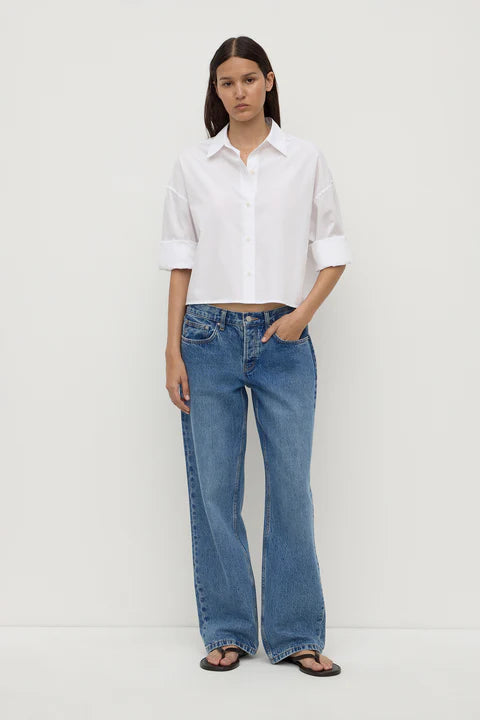 ASSEMBLY LABEL // Aurora Cropped Poplin Shirt WHITE