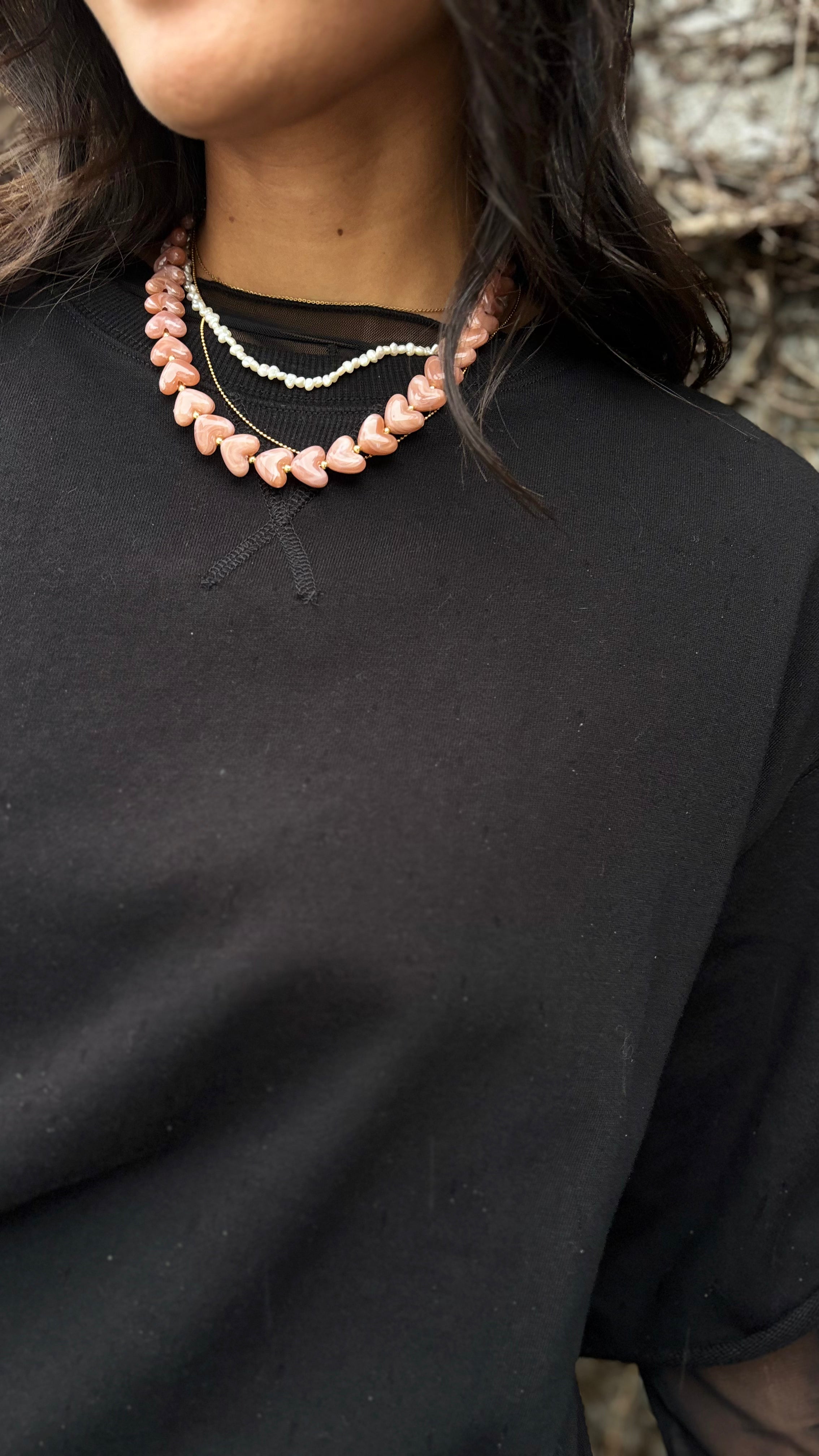 Beaded Heart Necklace SALMON