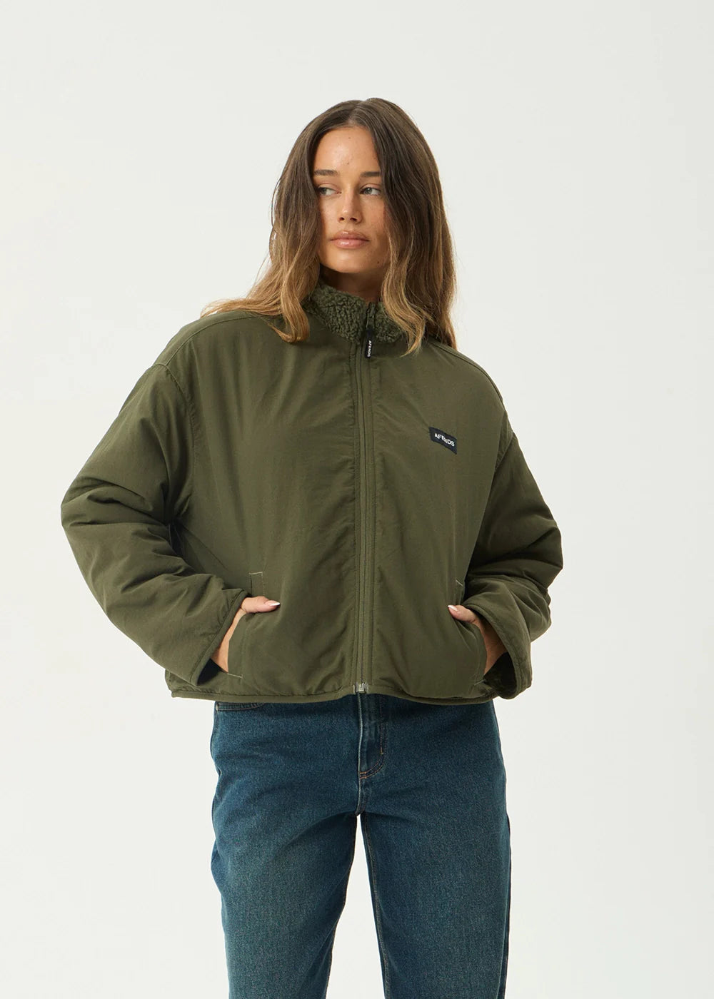 AFENDS // Berlin Reversible Fleece Jacket DEEP OLIVE