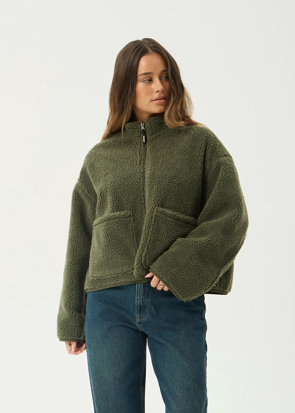 AFENDS // Berlin Reversible Fleece Jacket DEEP OLIVE