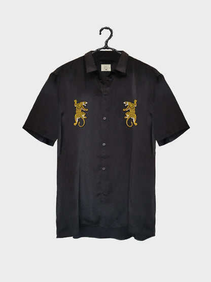 BILLY BONES // Bernie Bones Tiger Silk Shirt BLACK