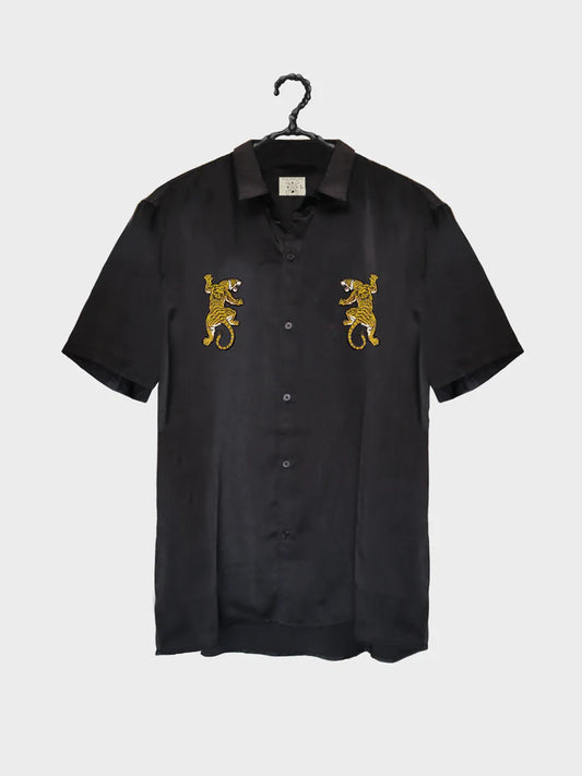 BILLY BONES // Bernie Bones Tiger Silk Shirt BLACK