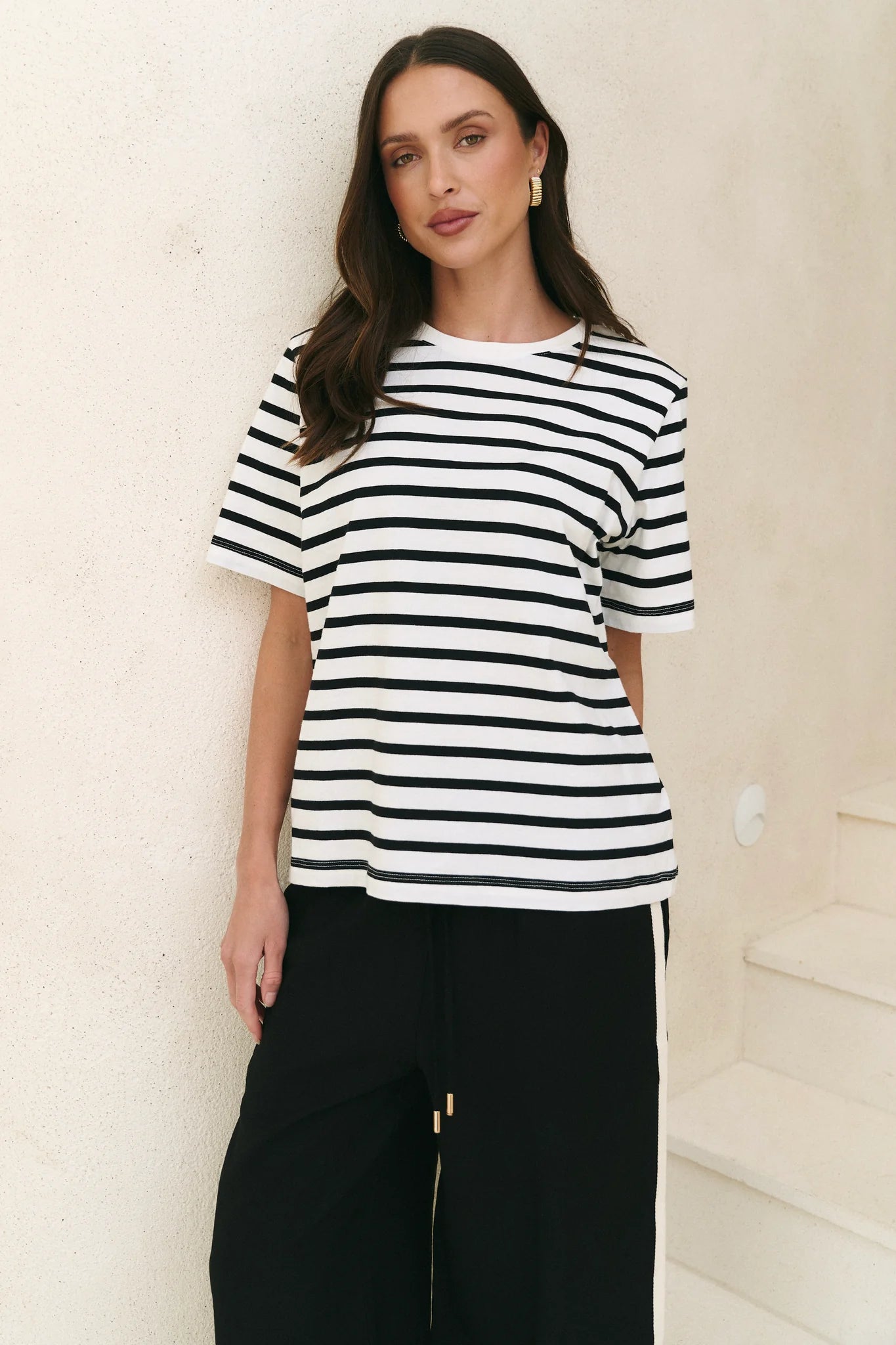 RE:UNION LABEL // Binding Stripe Boxy Tee BLACK WHITE STRIPE