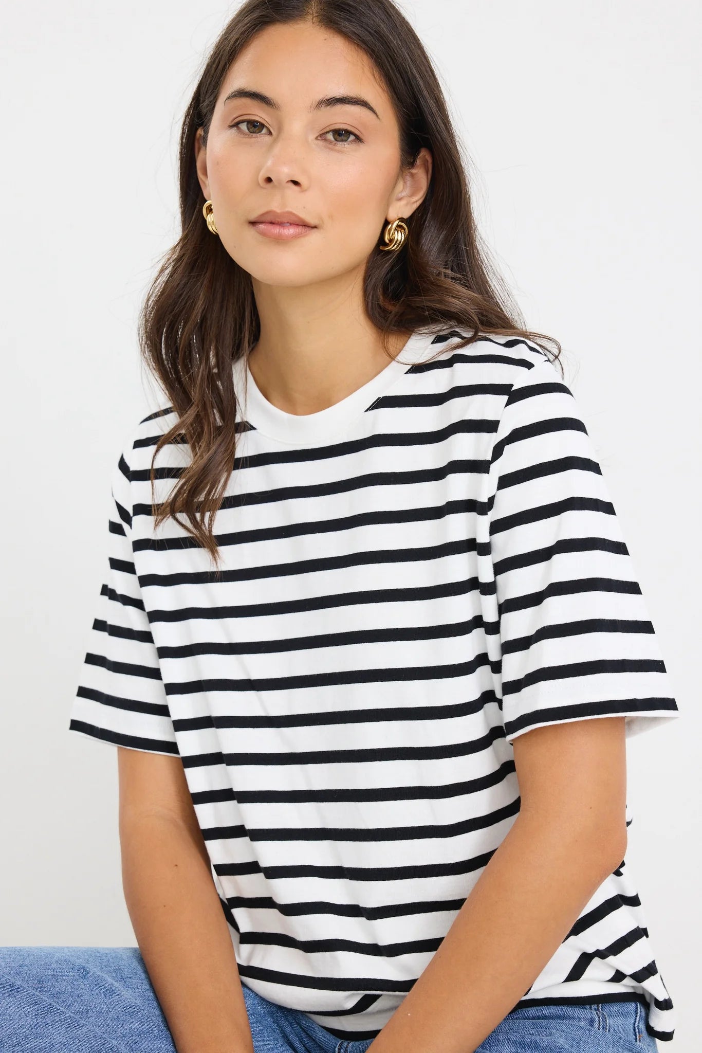 RE:UNION LABEL // Binding Stripe Boxy Tee BLACK WHITE STRIPE