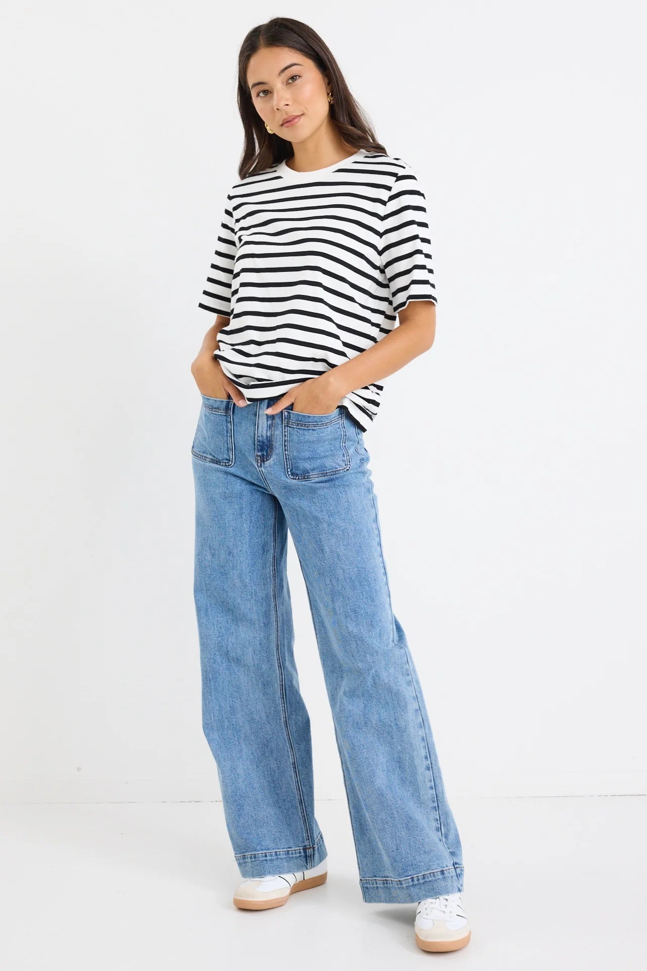 RE:UNION LABEL // Binding Stripe Boxy Tee BLACK WHITE STRIPE