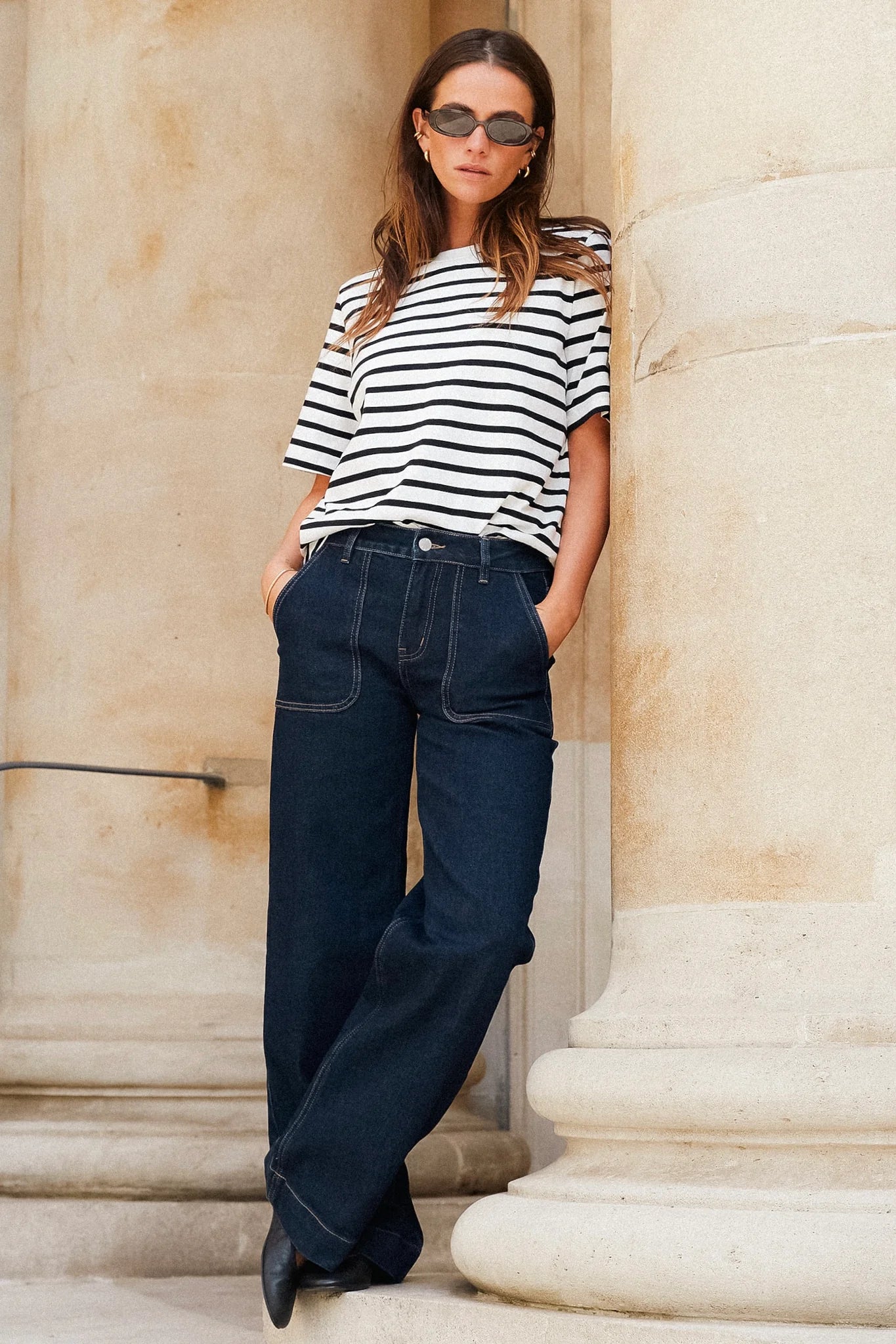 RE:UNION LABEL // Binding Stripe Boxy Tee BLACK WHITE STRIPE