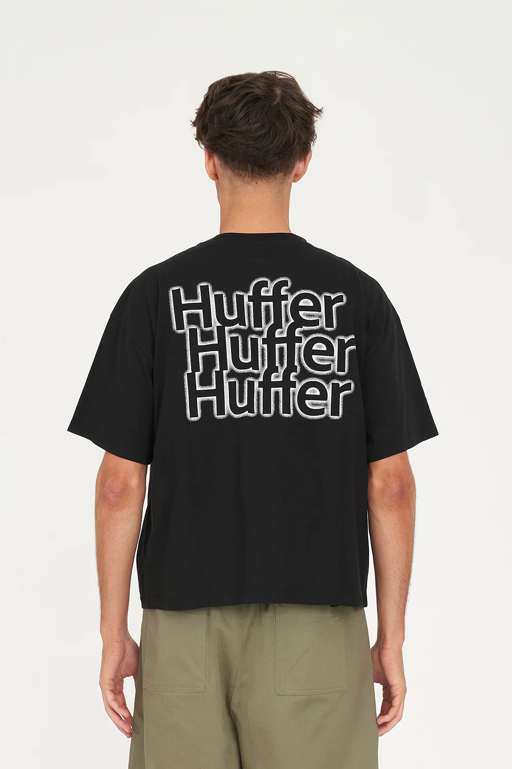 HUFFER // Block Crop Tee 220 DITHER BLACK