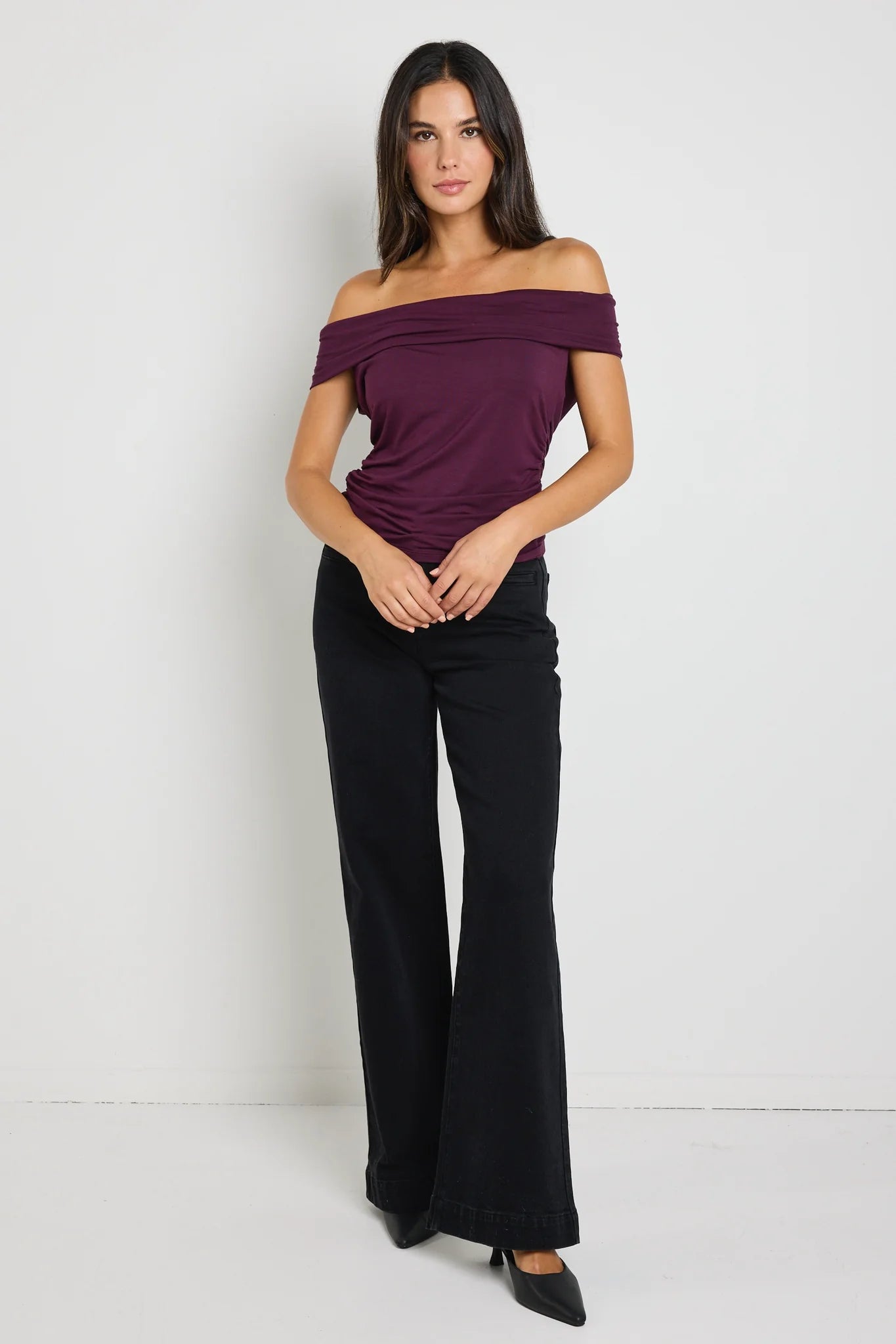 STORIES BE TOLD // Nightlife Burgundy Stretch Shoulder Top