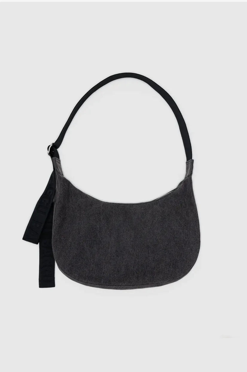 BAGGU // MEDIUM Nylon Crescent Bag WASHED BLACK DENIM