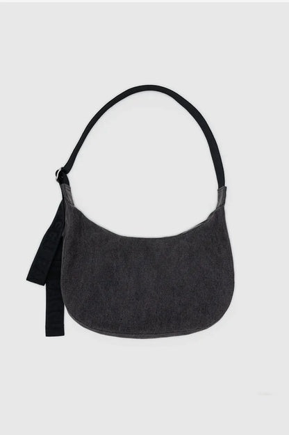 BAGGU // MEDIUM Nylon Crescent Bag WASHED BLACK DENIM