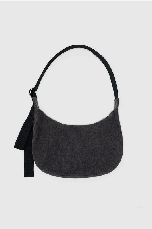 BAGGU // MEDIUM Nylon Crescent Bag WASHED BLACK DENIM