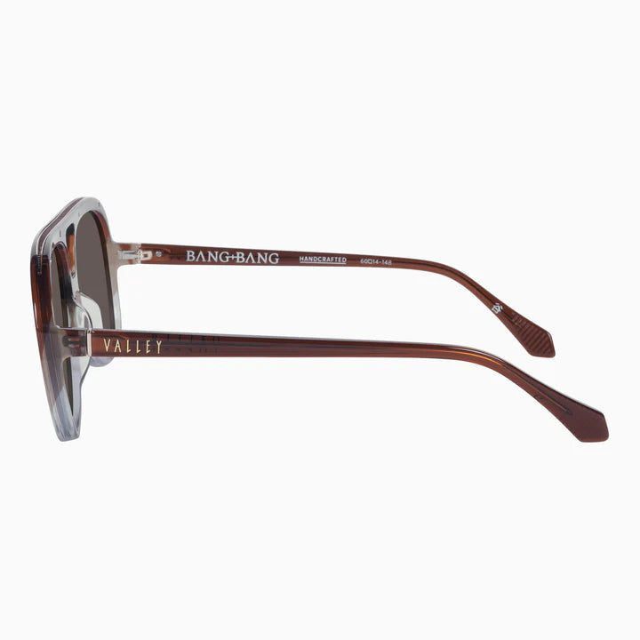 VALLEY // Bang Bang TRANSPARENT CHOC FADE TO CRYSTAL w. GOLD METAL/BROWN LENS