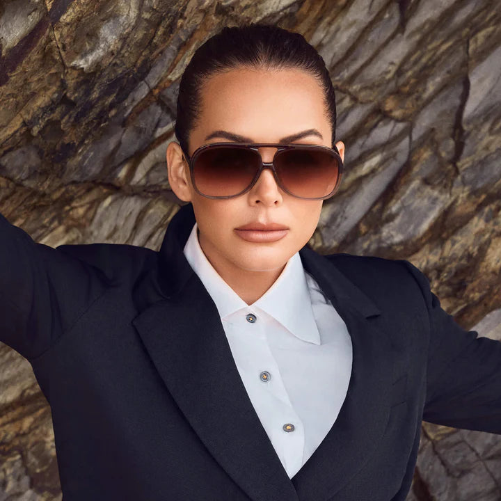 VALLEY // Bang Bang TRANSPARENT CHOC FADE TO CRYSTAL w. GOLD METAL/DARK ORANGE GRADIENT LENS