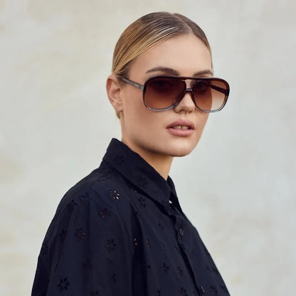 VALLEY // Bang Bang TRANSPARENT CHOC FADE TO CRYSTAL w. GOLD METAL/DARK ORANGE GRADIENT LENS