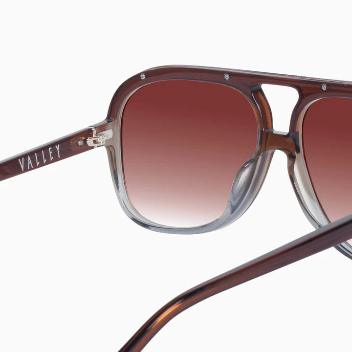 VALLEY // Bang Bang TRANSPARENT CHOC FADE TO CRYSTAL w. GOLD METAL/DARK ORANGE GRADIENT LENS