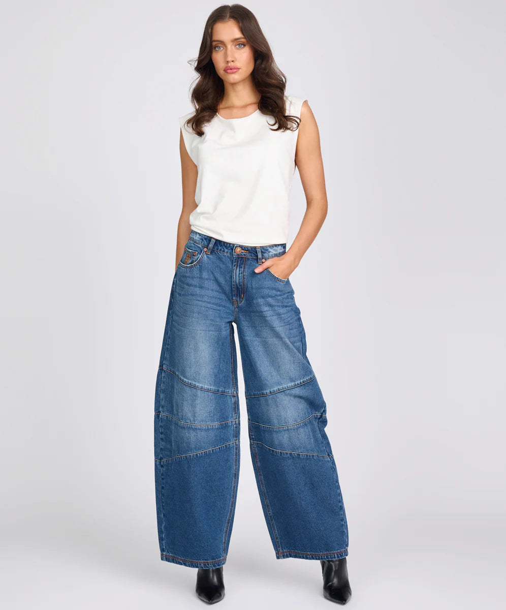 ONE TEASPOON // Mid Waist Barrel Jeans DEEP PACIFICA