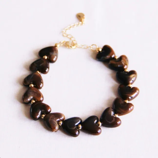 Beaded Heart Bracelet BROWN