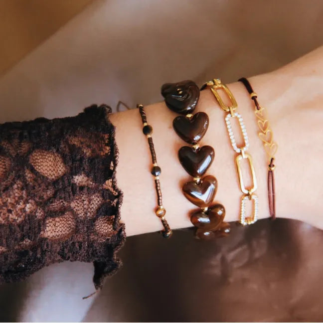 Beaded Heart Bracelet BROWN