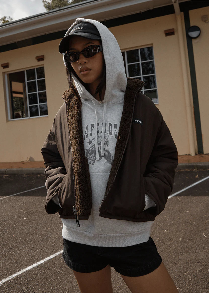 AFENDS // Berlin Reversible Fleece Jacket COFFEE
