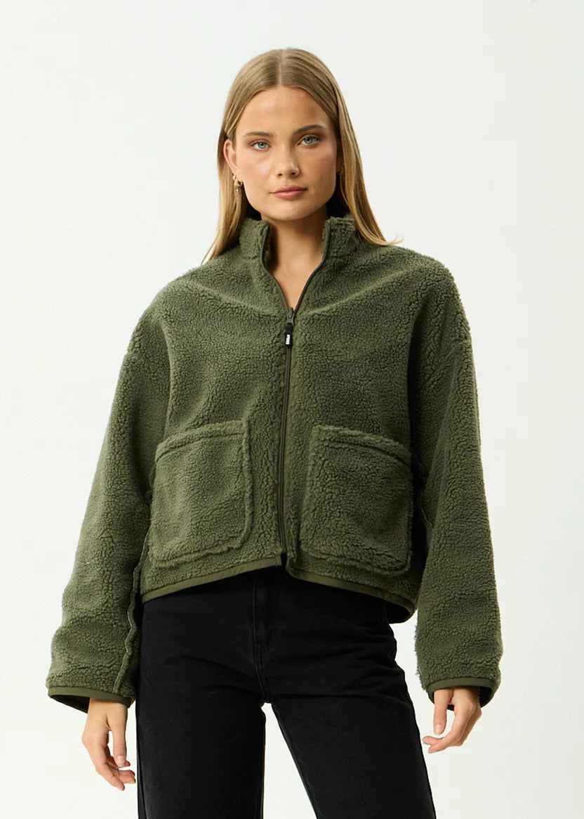 AFENDS // Berlin Reversible Fleece Jacket DEEP OLIVE