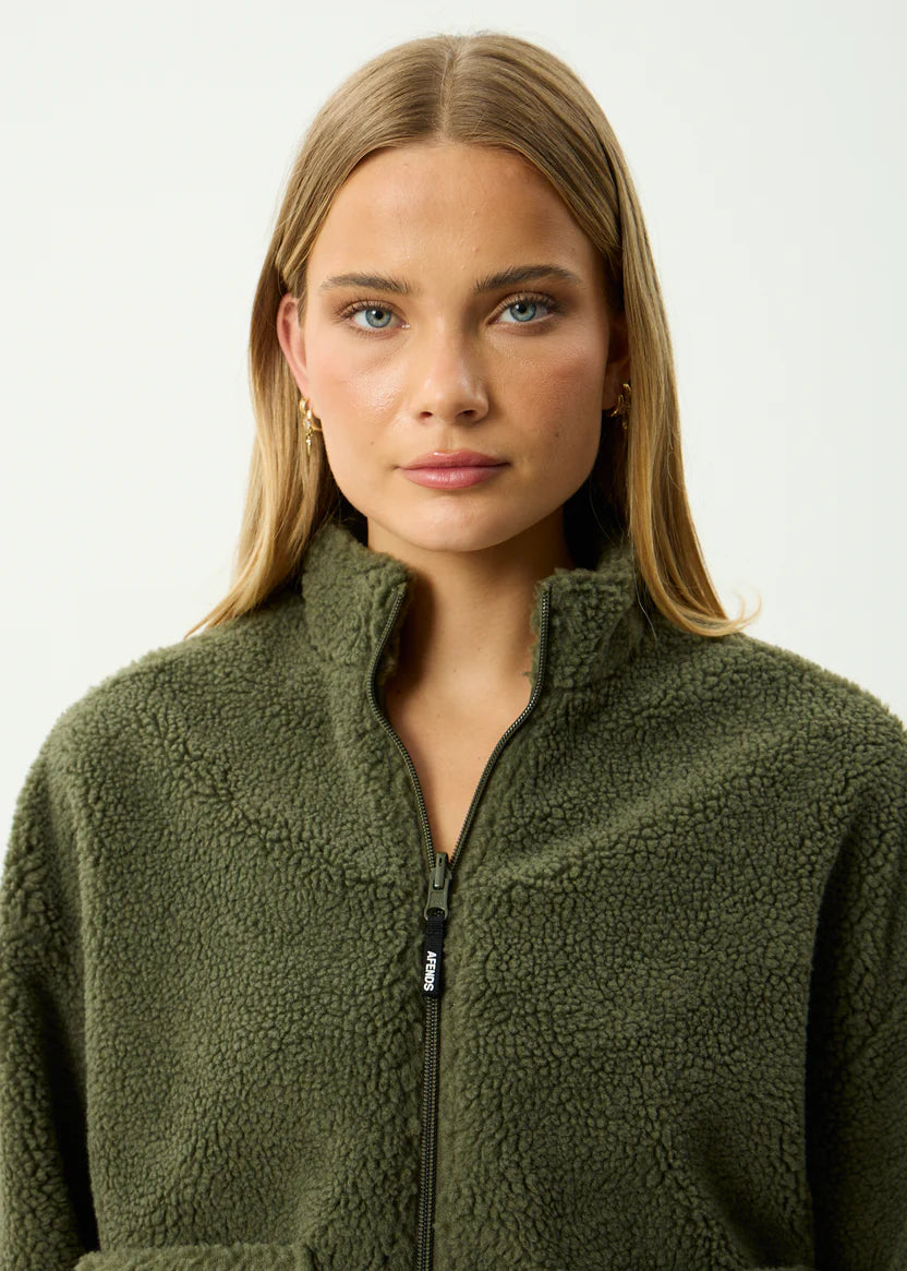 AFENDS // Berlin Reversible Fleece Jacket DEEP OLIVE