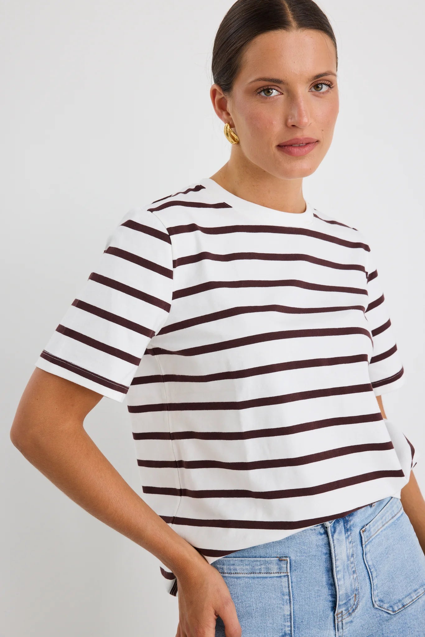 RE:UNION LABEL // Binding Stripe Boxy Tee CHOCOLATE/WHITE